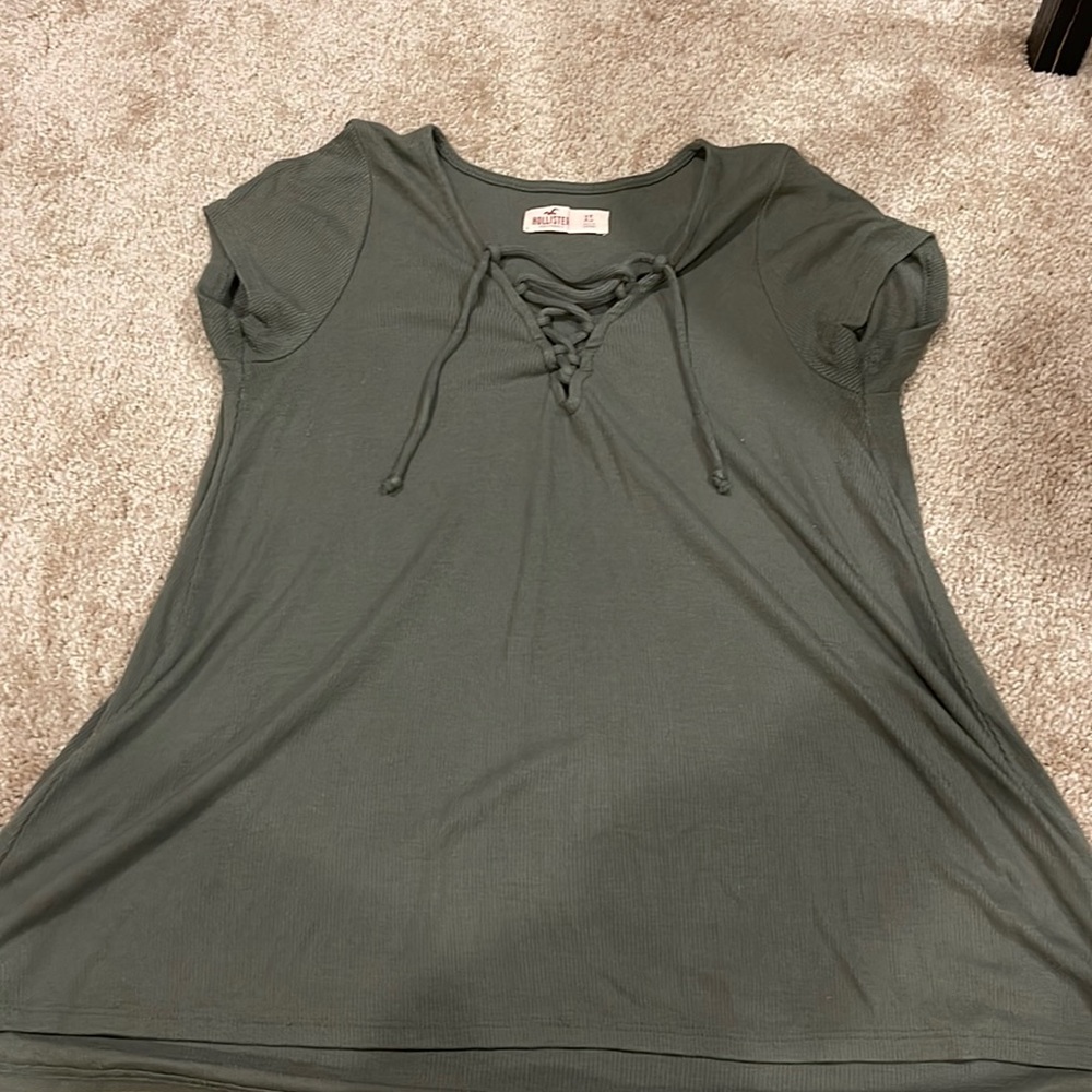 Flowy Green Lace Up Shirt